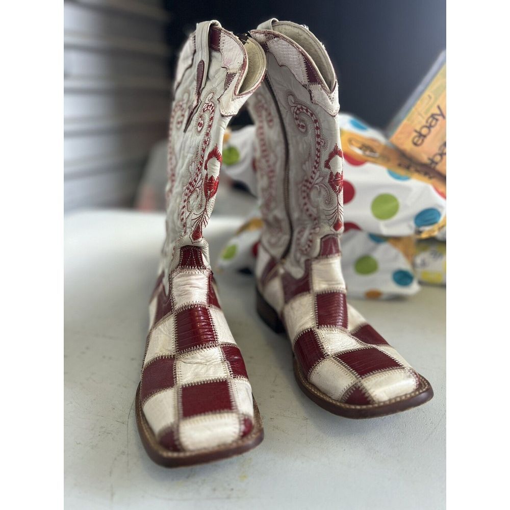 Ferrini Red and White Cowboy Boots 9.5B with zippers!